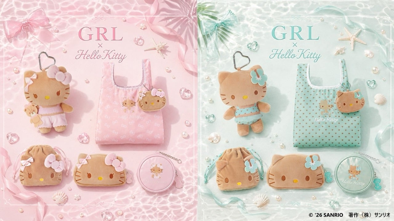 「サンリオ×GRL」こんがり日焼けキティが夏スタイルで登場♪マスコットやエコバッグ全5アイテム発売