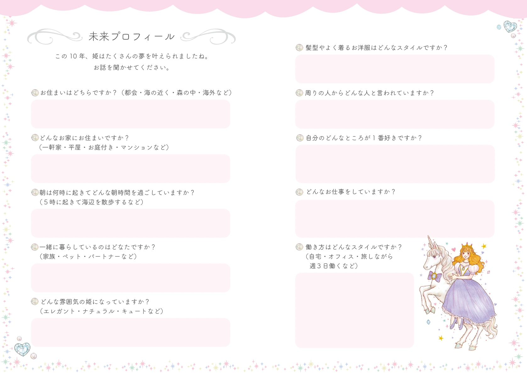 お姫さま手帳2027 未来プロフィールのページ