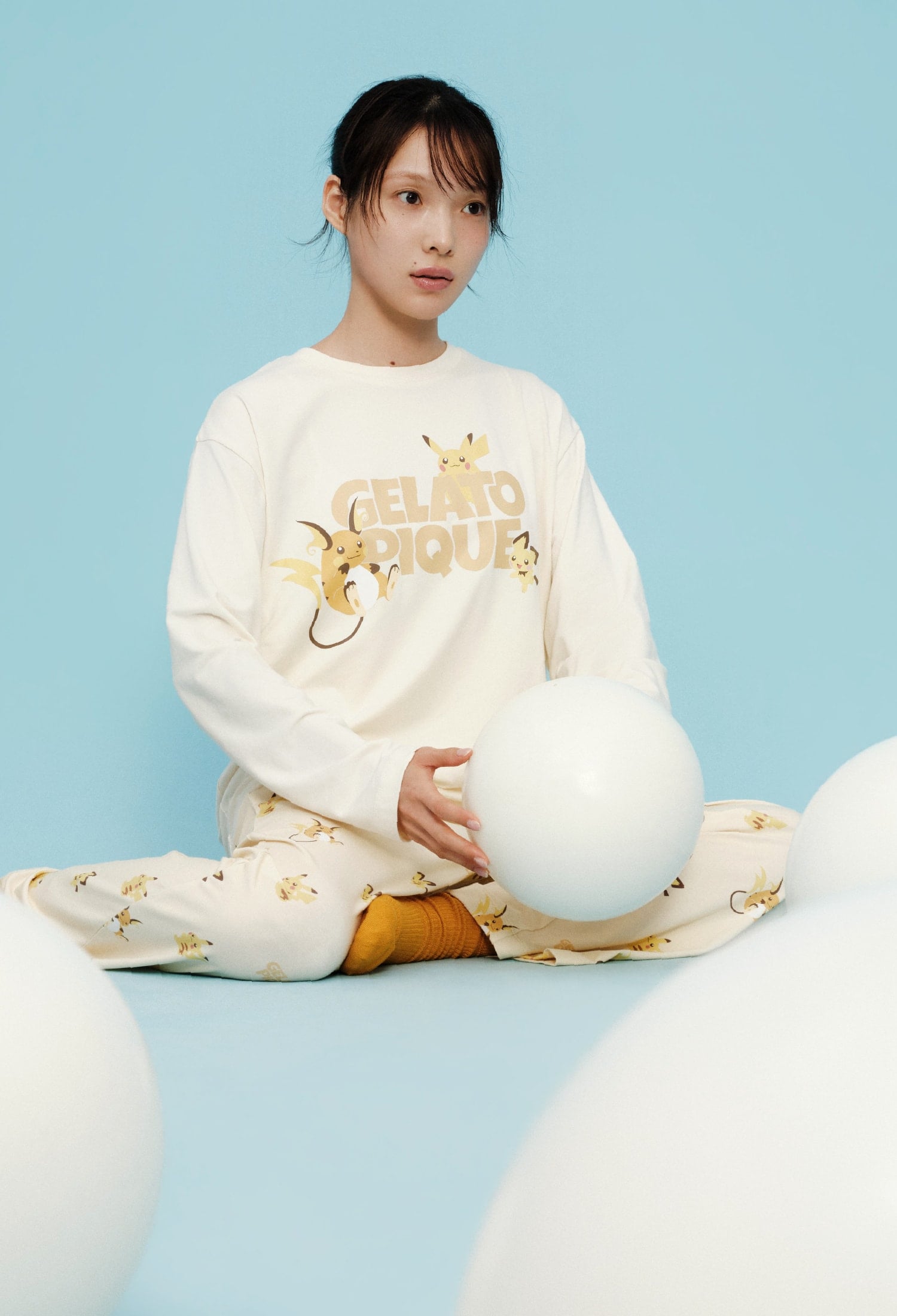 『ポケモン』×ジェラート ピケ ワンポイントロンT＆ロングパンツセットの着用イメージ