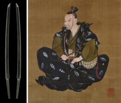 左：九州肥後同田貫藤原正國　十二　二月吉日、右：同田貫正國肖像（提供：玉名市）