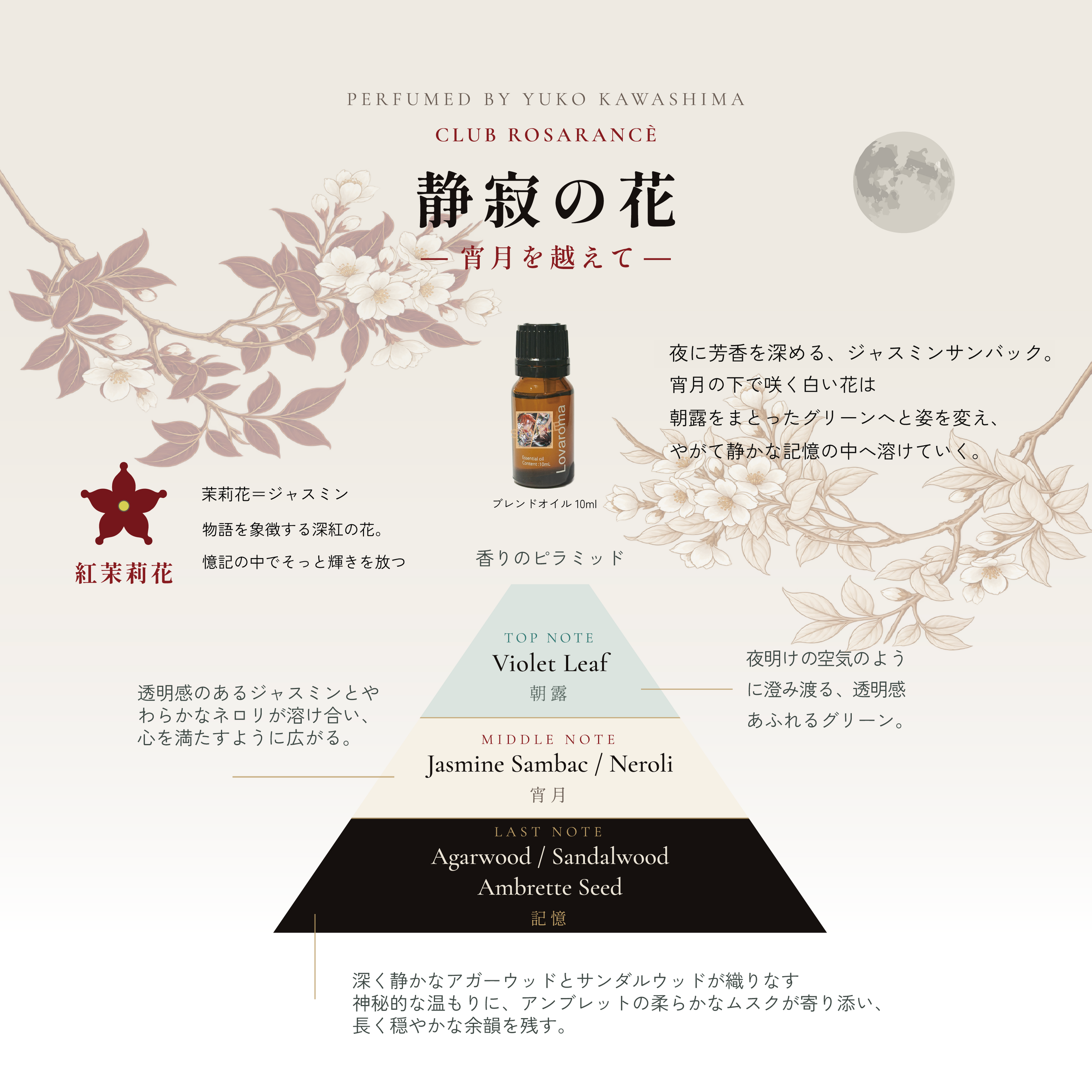 Lovaroma Emotions『マツリカの炯-kEi- 天命胤異伝』ブレンドオイル（10ml）静寂の花 —宵月を越えて— 香りのピラミッド