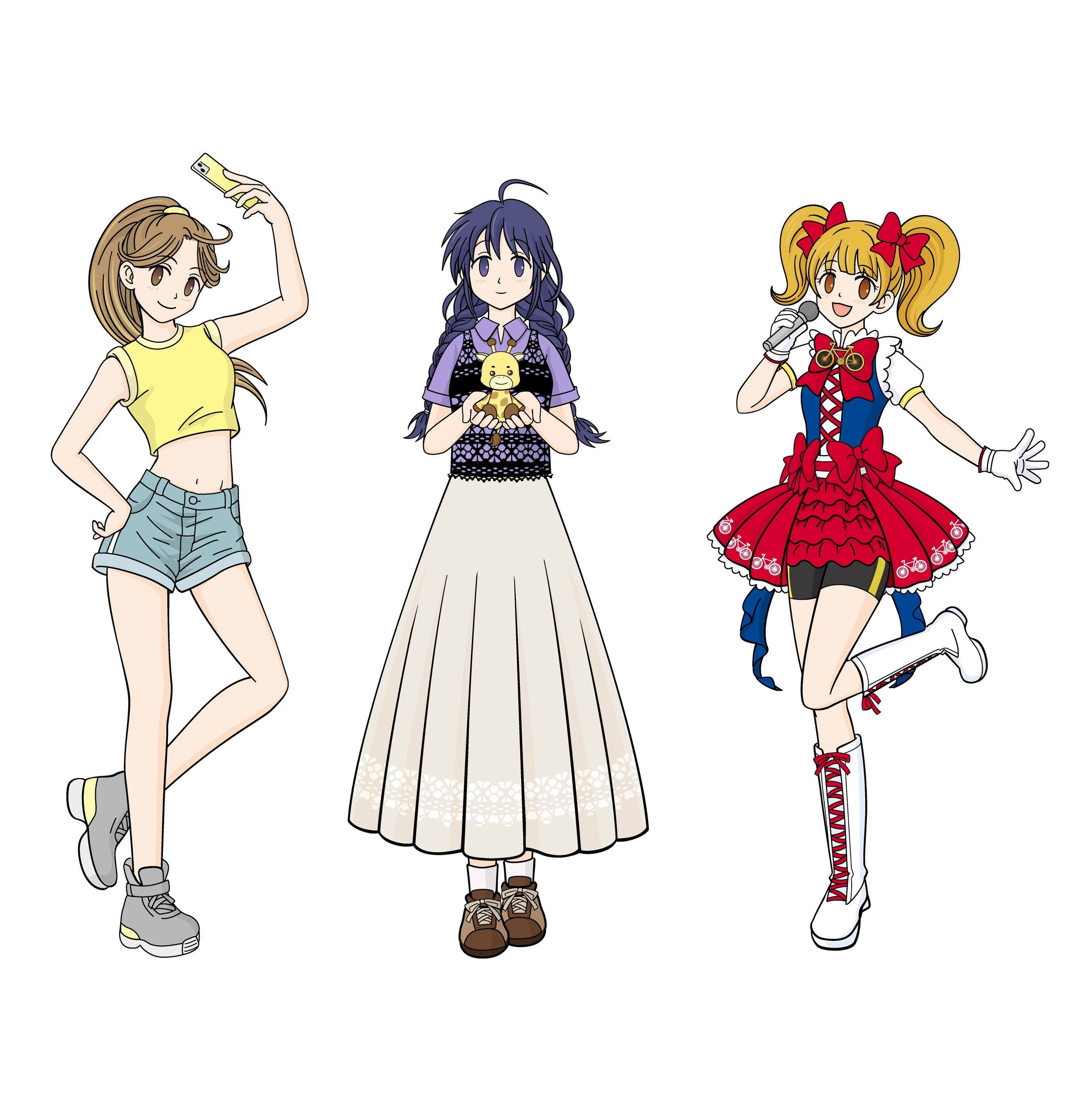 主人公の親友・エリ&nbsp;／&nbsp;主人公・小糸チカコ&nbsp;／&nbsp;競輪アイドル・キャサリン