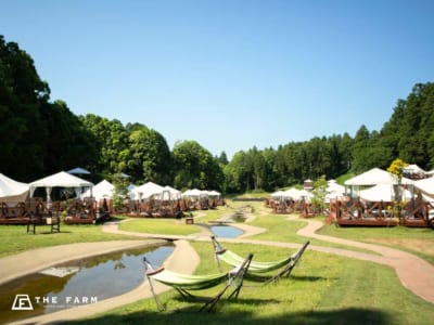 大自然が広がるグランピング、夏は中央の川で水遊びも可能