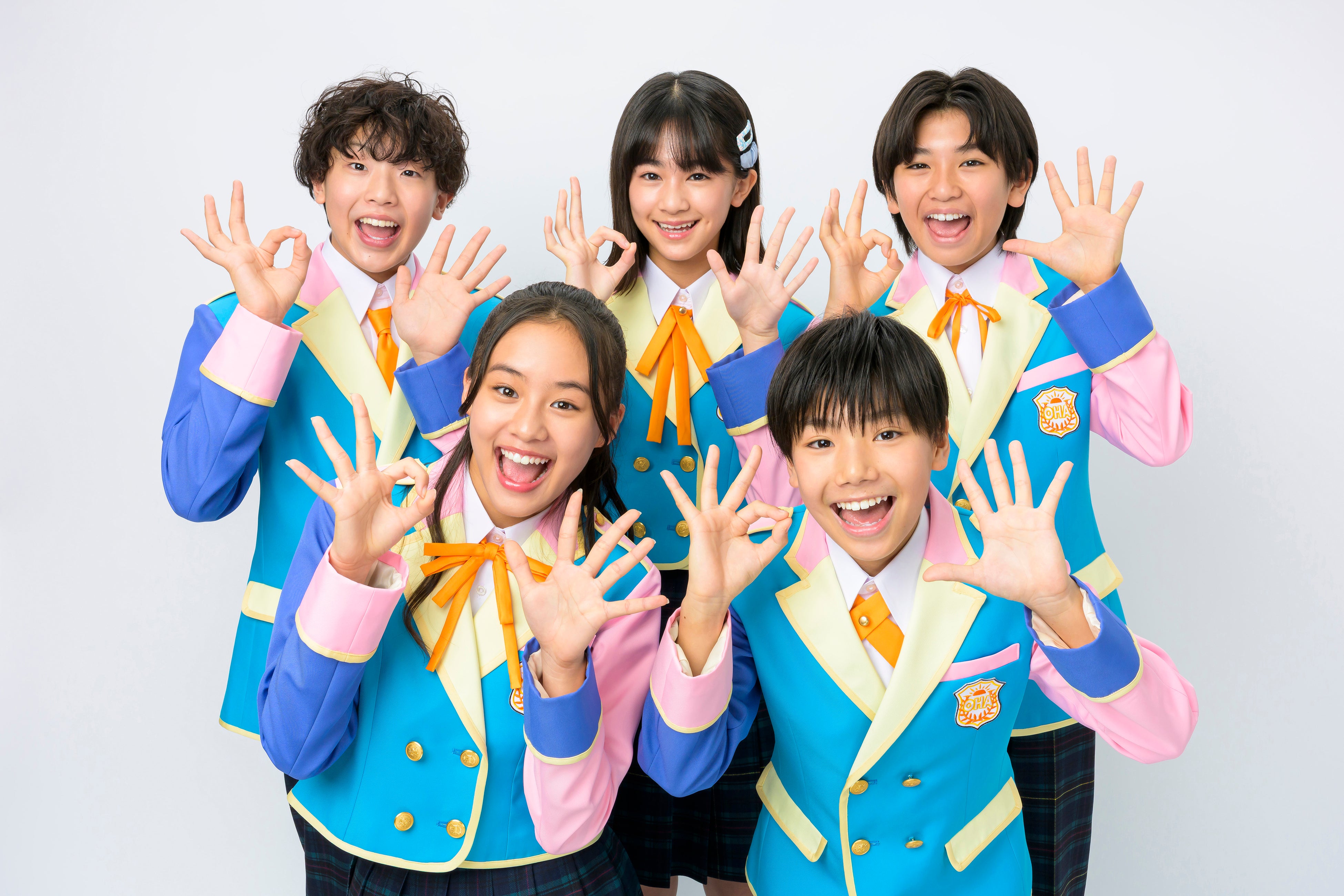 2026年度おはキッズ(左上から)おうせい(田口旺聖)・あや(伊藤絢)・たける(三井名武尊)れお(村木伶音)・まこと(鬼頭誠斗)