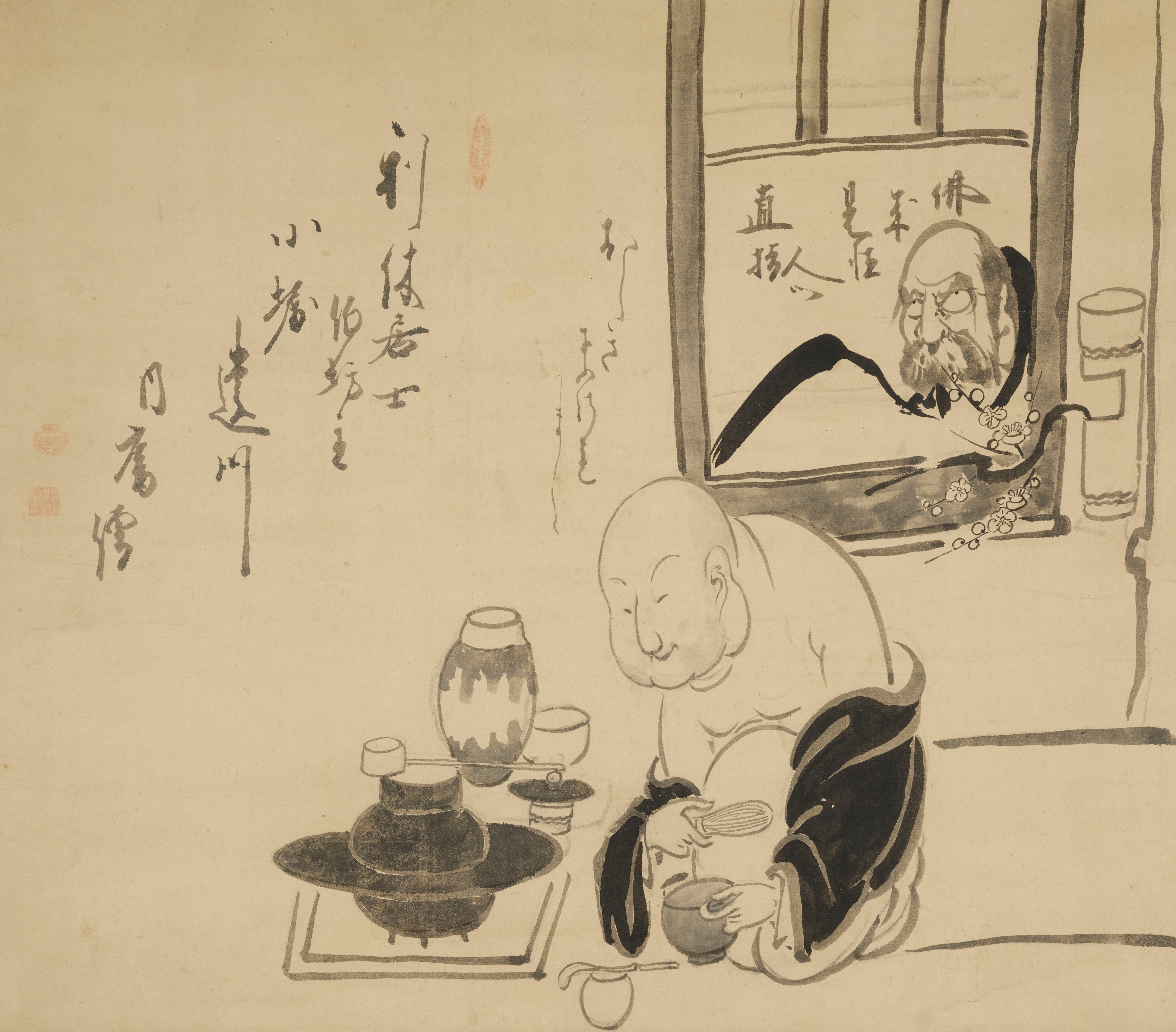 白隠慧鶴自画賛《布袋点茶図》神勝寺