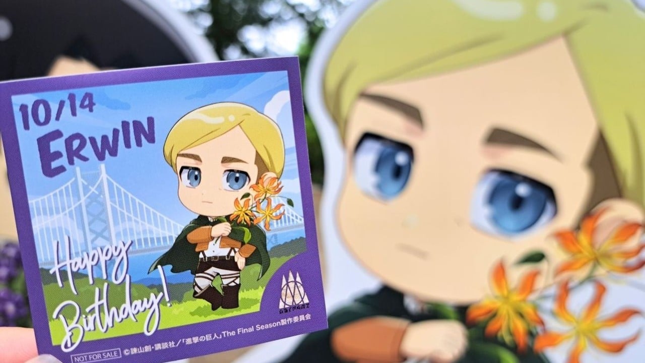 『進撃の巨人』×ニジゲンノモリでエルヴィン誕生日を祝おう！限定ステッカー数量限定配布中