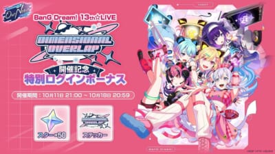 『バンドリ！アワーノーツ』DIMENSIONAL OVERLAP開催記念 特別ログインボーナスの告知画像