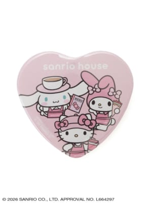 sanrio house カフェデザインのハート型ラメ缶バッジ