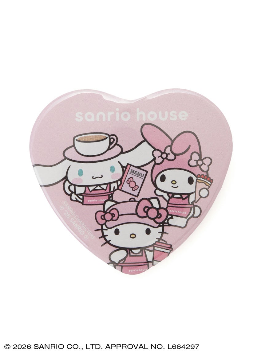 sanrio house カフェデザインのハート型ラメ缶バッジ