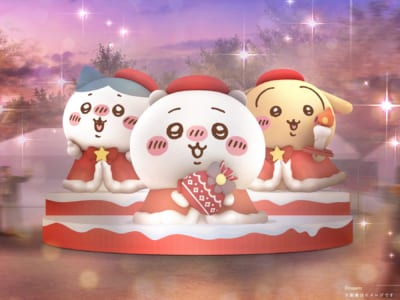 「ちいかわクリスマスマーケット」の全高約3mのちいかわ/ハチワレ/うさぎの巨大なバルーンのフォトスポット