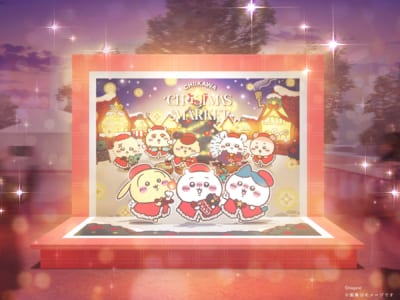 「ちいかわクリスマスマーケット」の会場エントランスの巨大なポップアップ風クリスマスカード