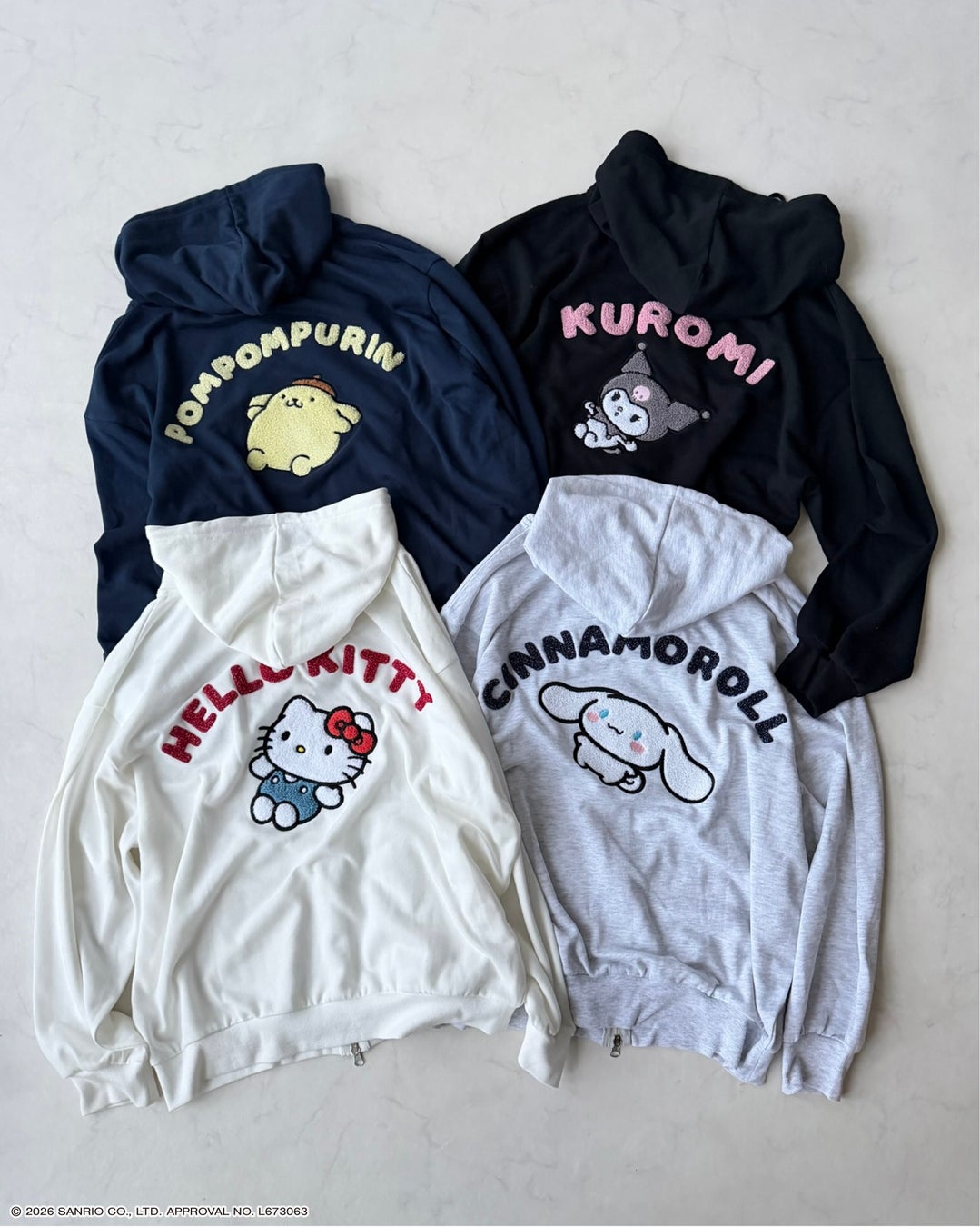 『サンリオキャラクターズ』×AS KNOW AS plus Wzipスウェットパーカー ハローキティ、ポムポムプリン、シナモロール、クロミの4カラー