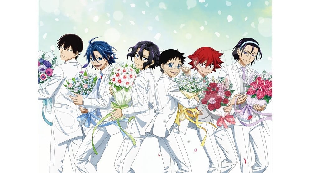 『弱虫ペダル LIMIT BREAK』“BIRTHDAY FLOWER”第4弾グッズがAGF2026で先行販売!白スーツで花束を抱えた6人の描き下ろし、通販予約も受付中