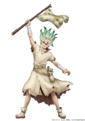 TVアニメ「Dr.STONE」展 科学王国の旗を掲げる石神千空の描き下ろし