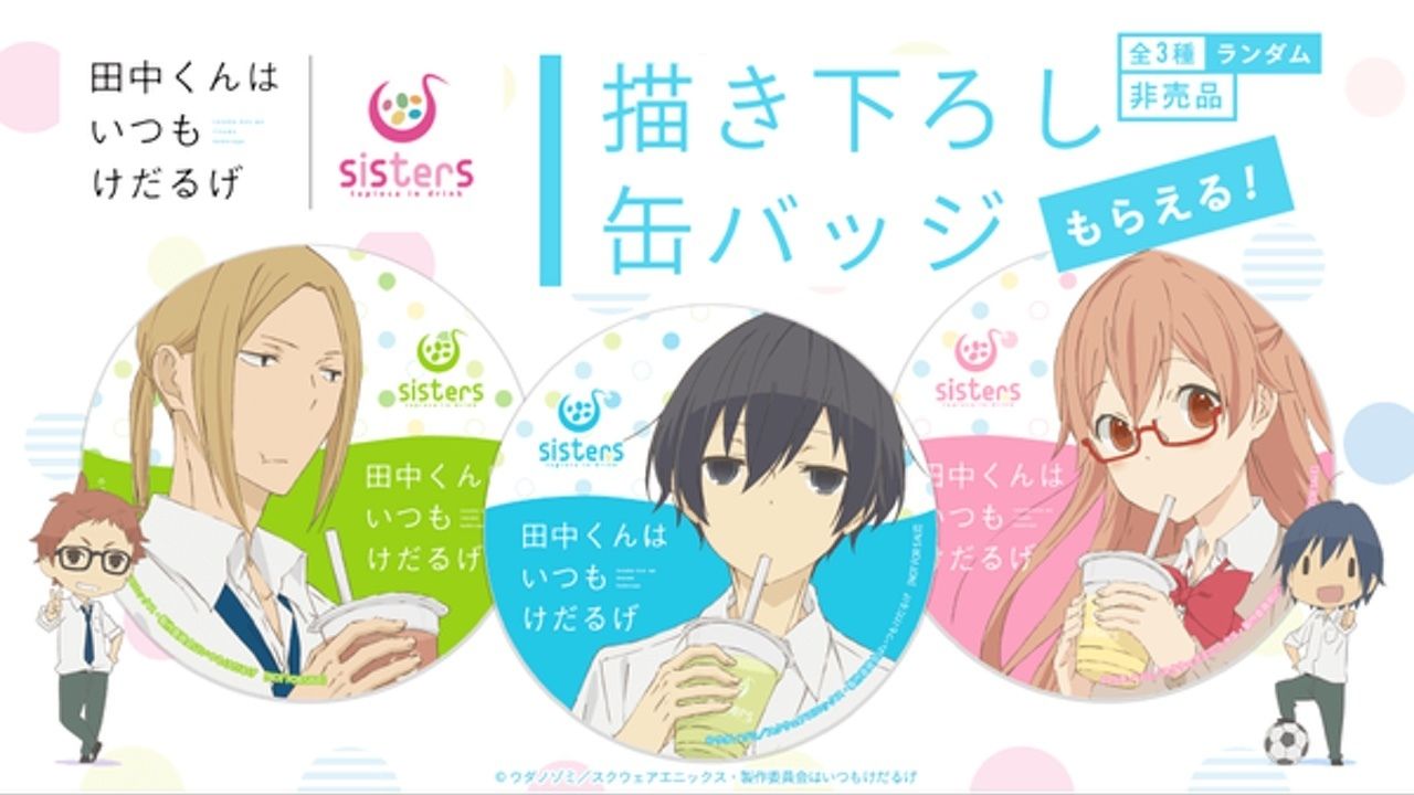 今回も緑茶『田中くんはいつもけだるげ』×sisters！オリジナルドリンク発売！描き下ろし特典も